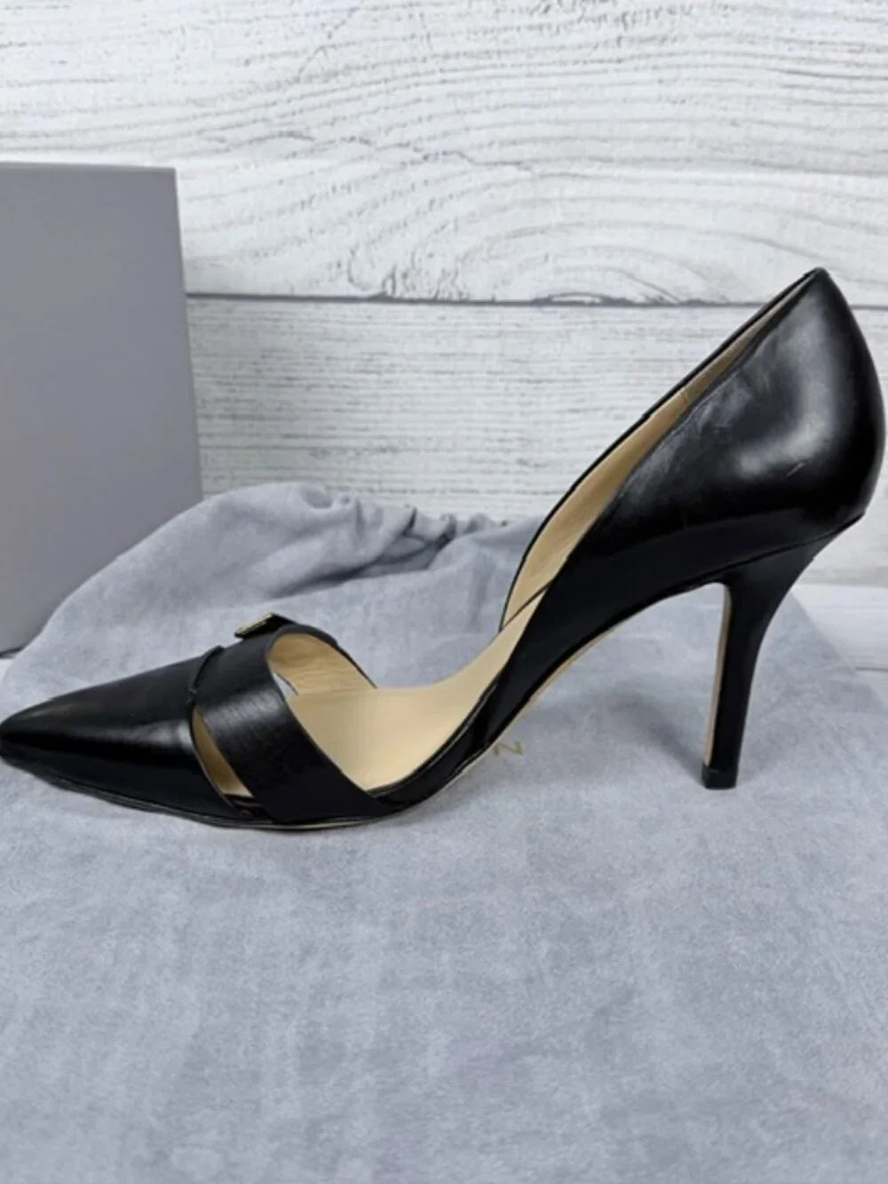 🖤 NIB AERIN Fatima Black Leather Pointed Toe D'Orsay Pumps Heels Size 8